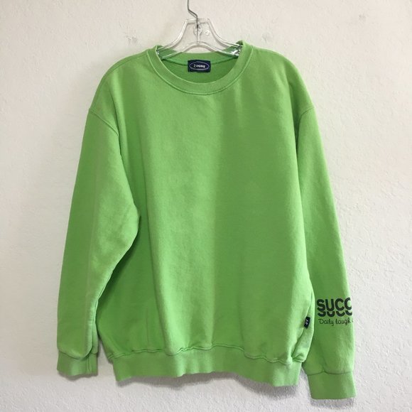 2 Young Tops - Y2K Loose Fit Korean Fashion Terry Cotton Sweatshirt Green Free Size